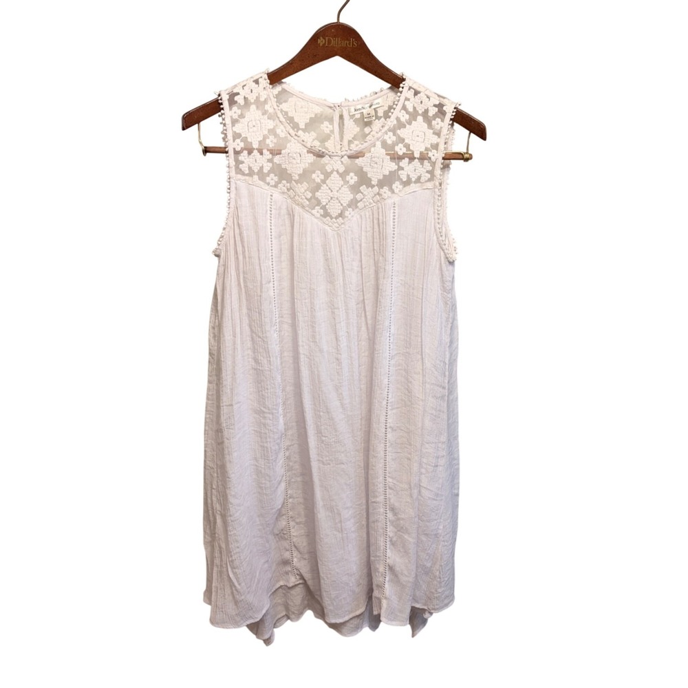 John Paul Richard White Lace Dress Medium Sleeveless High-Low Hem Summer Boho